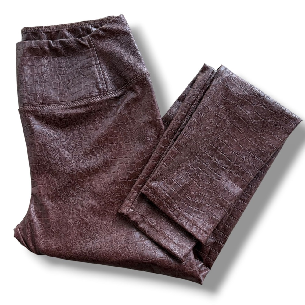 7 For All Mankind Women's M Brown Crocodile Embossed Faux Leather Leggings Moto